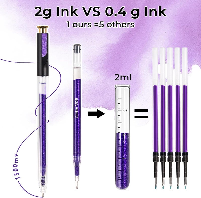 ZSCM Retractable Glitter Gel Pens, 12 Colors Large Capacity Purple Glitter Metallic Gel Ink Pens, 1 mm Fine Point Smooth Writing Color Pens for Adult Coloring Book Note Taking Aesthetic Art Supplies - Image 3